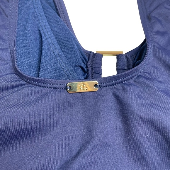 Lauren Ralph Lauren Shirred Ring-Front One-Piece Dark Navy Size 6 New - Picture 8 of 8